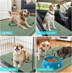 OLANLY Dog Door Mat for Muddy Paws 36x24, Paw Print Design, Absorbs Moisture and Dirt, Absorbent Non-Slip Washable Doormat, Quick Dry Chenille Mud Mat, Entry Indoor Entryway Carpet, Olive Green