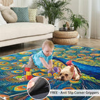 Peacock Area Rug 2x3-2x3 Rug, Wonderful Peacock Rugs for Living Room, Teal Turquoise Carpet, Peafowl Washable Area Rugs for Bedroom, Aesthetics Carpet - Peafowl Home Decor & Gifts