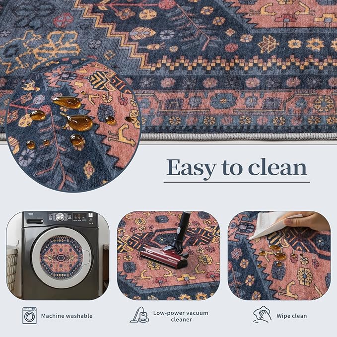 Ciicool Washable Non Slip Runner Rug, 2x6ft Hallway Rug Vintage Kitchen Rugs Oriental Carpet for Entrance Bedroom Bedside Living Room Laundry Bathroom Decor