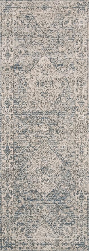 Loloi Teagan Collection TEA-04 Sky/Natural 2'-8" x 13' Runner Rug, Large, Soft Neutral Rug, High-Traffic for Living Room, Bedroom, Home Office, Dining Area