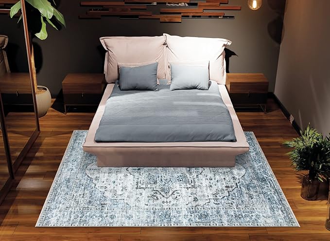 Bloom Rugs Washable Non-Slip 10x14 Rug - Ivory/Blue/Gray Traditional Oriental Area Rug for Living Room, Bedroom, Dining Room, and Kitchen - Exact Size: 10' x 14'