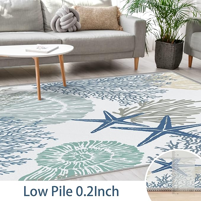 Tritard Coastal Runner Rug 2x6 Nautical Kitchen Hallway Rugs Beach Themed Non-Slip Indoor Floor Mat Machine Washable Rugs Carpet for Bathroom Living Room Bedroom Laundry Room Entryway, Blue