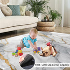 3x6 Abstract Marble Bedroom Rug Under Bed - White-Marble Kids Room Rugs, Modern Luxury Bedroom Runner Rug Soft Washable for Living Room Kitchen