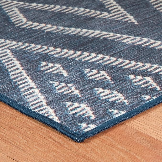 Dash & Albert Guthrie Navy Machine Washable Rug, 2 X 3 Feet, Blue Geometric Pattern