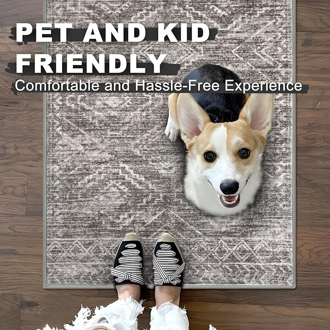 KILOCOCO Hallway Runner Rug 2'x8' Runners for Hallways Washable Runner Rug Non Slip Laundry Room Rug Low-Pile Rug Runner for Bedroom Kitchen Living Room Boho Rug, Taupe