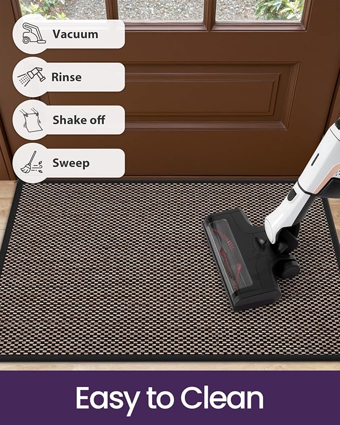 DEXI Ultra Thin Entryway Door Mat 32x48, Non Slip Rubber Backing Inside Entry Mat, Low Profile Easy Clean Dirt Trapper Doormat for Inside Entrance Patio, Black