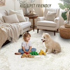 6x9 Area Rugs Washable Rugs for Living Room, Vintage Boho Rug Non-Slip Soft Floral Distressed Rug Low Pile Stain Resistant Carpet for Bedroom Nursery Office Dining Room Farmhouse Dorm(Beige, 6'x9')