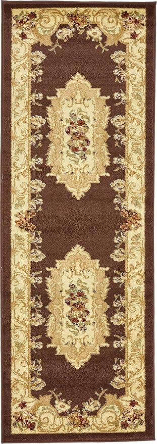 Rugs.com Chateau Collection Rug – 6 Ft Runner Brown Medium Rug Perfect for Hallways, Entryways