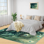 Peacock Feather Rugs for Living Room - 5x6 Rug, Peacock Decor Area Rugs for Bedroom, Teal Turquoise Rug, Plant Washable Carpet, Malachite Green Feather Carpet - Peafowl Home Decor & Gifts