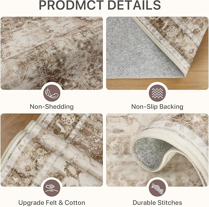 Runner Rug 2'6''x6 Non Slip Machine Washable Vintage Hallway Runner Rug, Low PileLight Weight Rugs for Entryway, Hallway, Kitchen and Corridor, Latte Beige