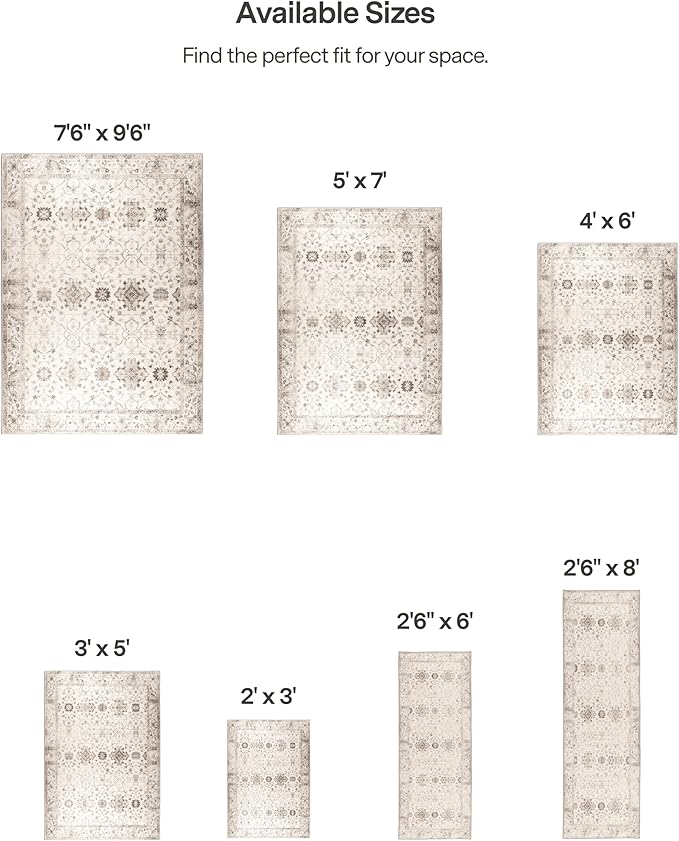 ReaLife Rugs Machine Washable Area Rug Runner - Living Room Bedroom Bathroom Kitchen Entryway Office - Padded Low Pile Stain Resistant Premium - Boho Farmhouse Vintage - BEV - Beige 3' x 5'