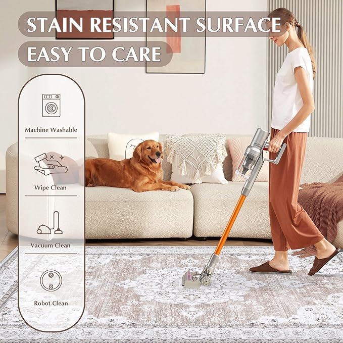 Runner Rug 2x6 Entryway Rug - Machine Washable Vintage Boho Area Rug Non-Slip Kitchen Runner Soft Stain Resistant Runners for Hallways Entryway Laundry Kitchen Bathroom Bedroom(Cream Ivory, 2'x6')