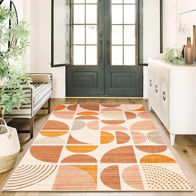 MUJOO Boho Rug Washable,3x5 Area Rugs for Bedroom Entryway Living Room Bedside,Small Throw Floor Carpet Non Slip Soft Indoor Modern Abstract Bohemian Orange