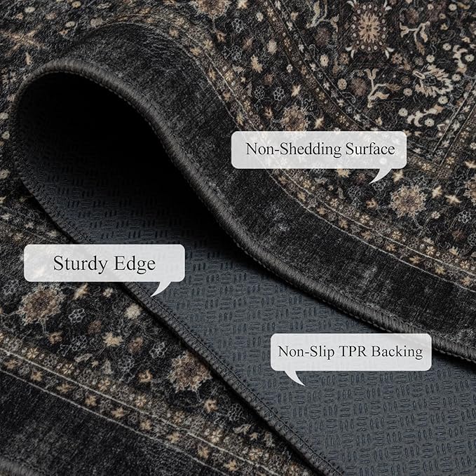 Area Rug Non Slip Machine Washable Ultra Soft Living Room/Bedroom/Kitchen/Outdoor/Classroom Black Grey, 2'×3'