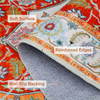 WILLSUN Washable Area Rugs, 5x7 Non-Slip Boho Large Area Rugs for Living Room, Bedroom, Machine Washable Vintage Rug, Indoor Floral Print Carpet for Home Decor, Kid & Pet Friendly Mat