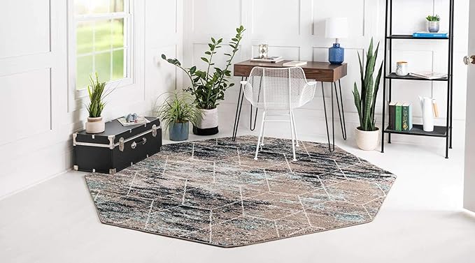 Unique Loom Trellis Frieze Collection Area Rug - Geometric (7' 10" Octagon, Blue Multi/ Ivory)