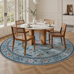 6ft Washable Round Rug - Bug Rugs for Living Room Non-Slip Low Pile Soft Ultra-Thin Machine Washable Circle Carpet for Bedroom, Entryway, Nursery, Kitchen, Home Office (6' Round Blue)