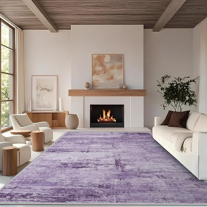 Abstract 3x5 Area Rug for Living Room Bedroom Entryway Purple Grey