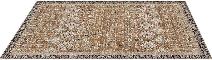 VEVOR 6 x 9 ft Area Rug Large Washable Rug Non-Slip and Tear-Resistant Soft Carpet Pet & Child Friendly Vintage Area Rugs Indoor Mat for Bedroom Living Room Kids Room Entryway Brown Green