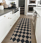 Easy Jute Checkered Runner Rug, 2x6 Black Modern Washable Rugs Runner for Hallway Non-Slip Long Kitchen Rug, Geometric Diamond Indoor Outdoor Carpet for Porch Laundry Entryway