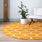 Rugs.com Lattice Frieze Collection Rug – 4' Round Orange Medium Rug Perfect for Kitchens, Dining Rooms