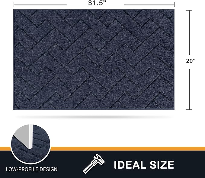 PURRUGS Dirt Trapping Door Mat 20" x 31.5", Non-Slip Machine Washable Entry Rug, Shoe Scraper, Dog Doormat, Super Absorbent Welcome Mat for Front & Back Door, Muddy Wet Shoes & Paws, Navy Blue