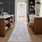 Bavni Washable Runner Rug 2’6”x8’, Non Slip Vintage Hallway Runner, Ultra Thin Low Pile Washable Carpet for Kitchen Entryway Bedroom, Grey