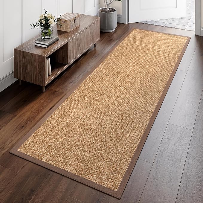 Washable Hallway Runner Rug 2x8 Jute Like Kitchen Runner Mat Rugs Non Slip, Woven Soft Entryway Farmhouse Runner Boho Floor Carpet for Indoor Laundry Hall Backdoor Bedroom Living Room, Brown