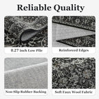 Charcoal Black Area Rug 6x9, Vintage Earth Tone Dark Rugs for Living Room Bedroom, Washable Non Slip Low Pile Thin Carpet Rug for Dining Room Guest Room Home Office