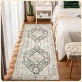 Istana Hallway Runner Rug 2.5x8 - Light Green/Beige Kitchen Rugs Non Slip Washable -Silk's Soft Touch Carpet Runner - Stylish Rugs for Home