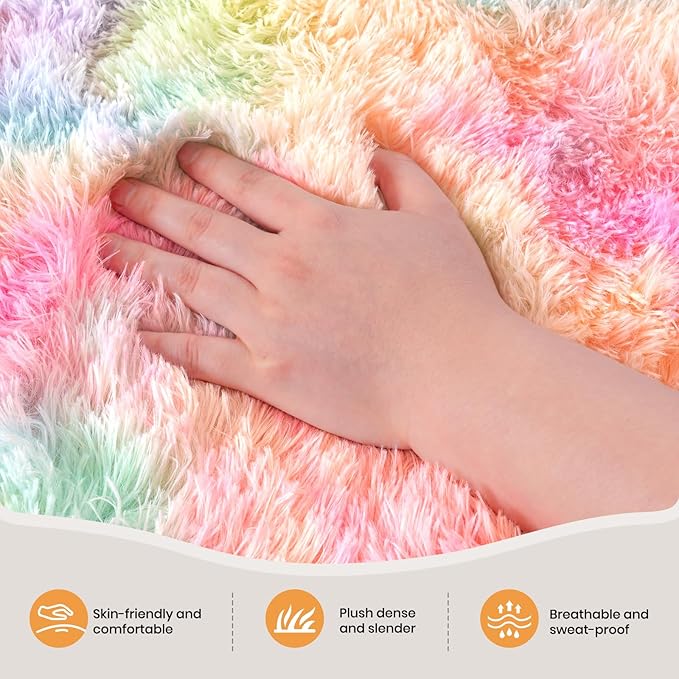 Zentavio Unicorn Rugs for Girls Room 6x9 Area Rugs for Living Room Carpet for Bedroom Washable Soft Fluffy Shag Aesthetic Plush High Pile Throw Rug for Nursery Kids Room Dorm Room Rainbow