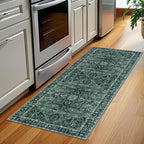 KOZYFLY Runners for Hallways 2x5 Ft Washable Kitchen Runner Rug Boho Runner Rug for Entryway Indoor Printed Oriental Faux Wool Floor Carpet Runner for Laundry Room Kitchen Hall, Dark Green