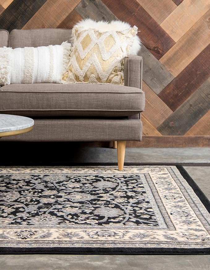 Rugs.com Yasmin Collection Rug – 7' x 10' Black Medium Rug Perfect for Bedrooms, Dining Rooms, Living Rooms