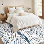 Nakagishi 5x7 Area Rug Living Room: Machine Washable Boho Large Neutral Farmhouse Stain Resistant Indoor Floor Rugs Moroccan Carpet for Bedroom Nursery Dorm Classroom Playroom Dining Room- Navy Blue