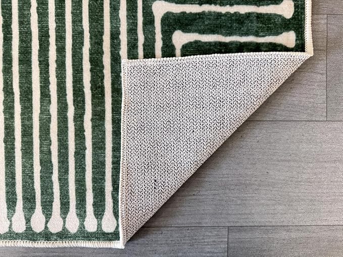 GLN Rugs Contemporary Collection - Machine Washable Area Rug, Contemporary Washable, Non Slip, Low Pile Chenille Rug, Living Room, Bedroom, Kitchen Rug (4' x 6' Beige Green)