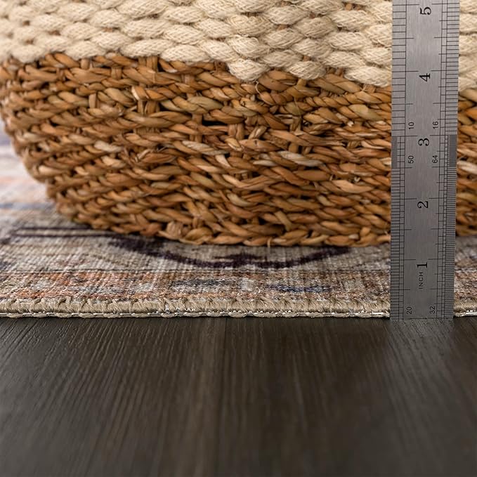Bloom Rugs Washable 4' x 6' Rug - Orange/Blue/Beige Traditional Area Rug for Living Room, Bedroom, Dining Room, and Kitchen - Exact Size: 4' x 6'
