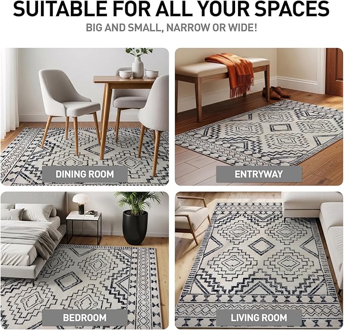 Rugshop Cream and Black Southwestern Tribal Area Rug – Boho Geometric Diamond Pattern Carpet for Living Room, Bedroom, or Entryway – Soft Modern Rustic Floor Décor 5' x 7' Cream