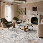 GENIMO 10x12 Area Rugs for Living Room, Non Slip Machine Washable Vintage Rugs, Low Pile Lightweight Chenille Print Large Rug for Bedroom, Dining Room, Home Office, Light Taupe Brown