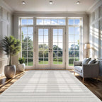 CAMILSON Modern Rug 6x9 Luxury Striped Line Micro Loop Area Rugs Soft High-Low Pile Stain Resistant Easy to Clean Non-Shedding Durable Living Room Bedroom Indoor Carpet (White)
