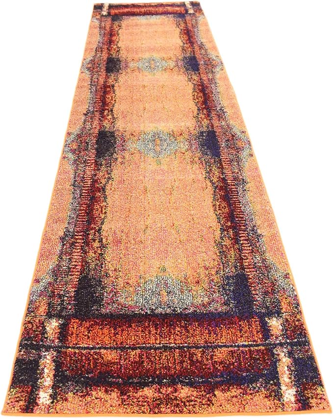 Unique Loom Estrella Collection Rustic, Distressed, Modern, Abstract Area Rug (2' 7 x 10' 0 Runner, Orange/Black)