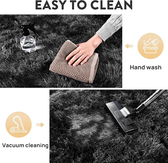 Shaggy Area Rugs, Fuzzy Rugs for Living Room, Soft Nursery Area Rug for Girls, Tie Dye Black Gray Plush Area Rugs Non Slip, Fluffy Rug Carpet 8x10ft