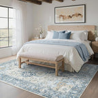 6x9 Area Rugs for Living Room, Machine Washable Rug, Non Slip Vintage Rugs, Low Pile Lightweight Print Rug for Bedroom, Dining Room, Home Office, Blue
