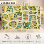 Cute Map Cars Washable 5x7 Area Rugs for Living Room, Thin Low Pile Contemporary Carpet, Non-Slip Base Lightweight Rug
