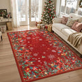 Wonnitar Christmas 5x7 Area Rugs, Red Floral Rugs for Living Room, Non-Slip Soft Bedroom Rug, Washable Low Pile Snowflake Holiday Decor Rugs Carpet for Dining Room Bedside(Christmas Red,5'x7')