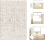 Fmfunctex 8x10 Washable Area Rug Beige Vintage Neutral Distressed Oriental Large Non Slip Carpet for Living Room Bedroom Soft Low Pile Indoor Mat Retro Throw Rug for Dining Room Kitchen Office Nursery