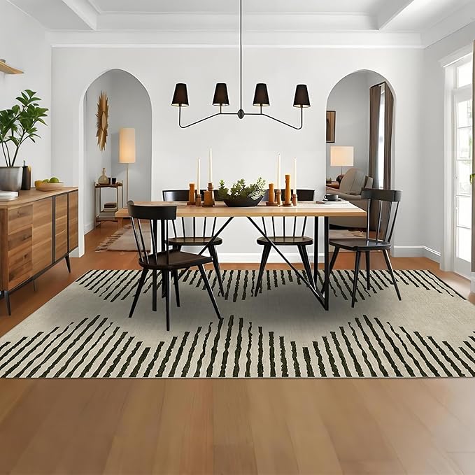 HelloTree Area Rug for Living Room 8x10 Washable Geometric Moroccan Rug Stripe Farmhouse Bohemian Minimalistic Non Slip Non Shedding Ultra Thin Soft Rug for Bedroom Office DiningRoom Nursery-Cream