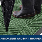Kitinjoy Front Door Mat Outside Entrance, Sturdy Natural Dirt Trapper, Heavy Duty Rubber Doormat, Low Profile Non-Slip Backing, Easy Clean Floor Mat for Indoor Outdoor Entry, 35X23 Inch, Green