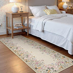 Lahome Boho 2x6 Bathroom Runner Rugs Non Slip Washable, Floral Carpet Runners for Hallway 6ft Kitchen Rug Runner, Soft Non Skid Runners for Entryway Laundry Bedroom (Beige,2x6)