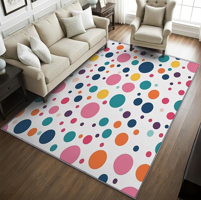 Polka Dots Rugs for Kids Room -Polka Dot Rug, 5x8 ft, Colorful Dots Area Rug, Multicolor Geometric Washable Non-Slip Stain Resistant, Kids Nursery Playroom Home Decor & Gifts