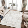 Washable 6×9 Area Rug for Living Room, Vintage Floral Rug Soft Non Slip Stain Resistant Boho Carpet for Indoor Bedroom Dinning Room Home Office Beige